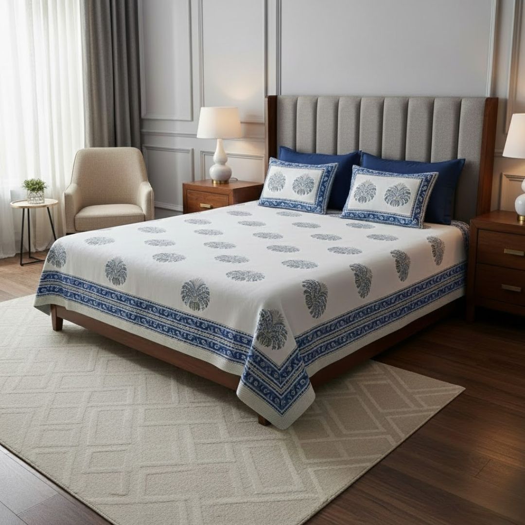 The Blue Pumpkin Hand Block Print Double Bedsheet
